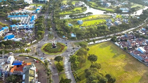 Colorful aerial view from drone over city with road traffic in Citra Raya Tangerang, Banten, Indonesia photo