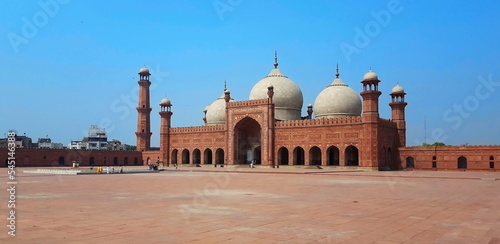 Badshahi Mosque, - June, 25, 2018: Lahore, Pakistan. Also Emperors Mosque, was built in 1673 by the Mughal Emperor Aurangzeb. It is one of the city best known landmark, and a major tourist attraction.