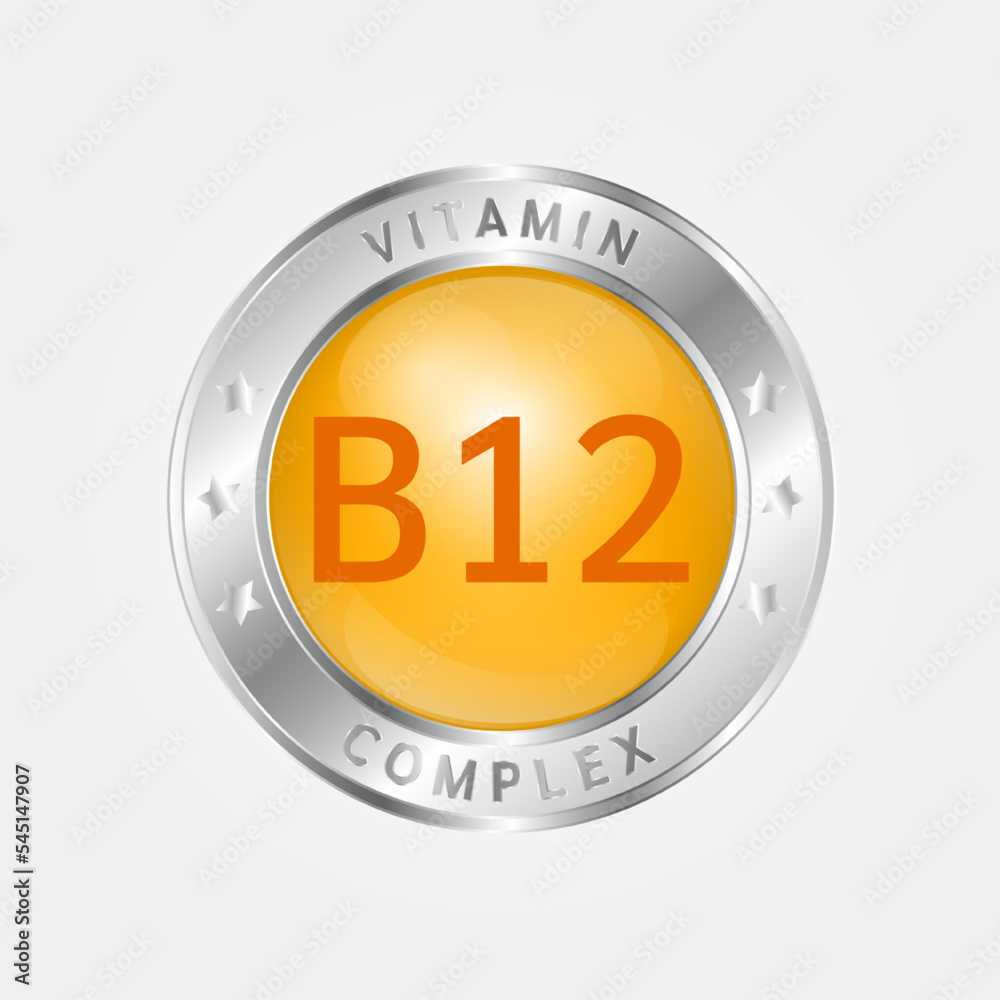Icon structure vitamin B12 circle yellow, gold. silver border. Pill complex, collagen serum chemical formula. Beauty treatment nutrition skin care design, healthy. Medical, scientific. 3D Vector EPS10 Icon structure vitamin B12 circle yellow, gold. silver border. Pill complex, collagen serum chemical formula. Beauty treatment nutrition skin care design, healthy. Medical, scientific. 3D Vector EPS10