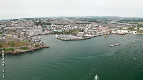 Plymouth Sutton Harbour with city behind in United Kingdom