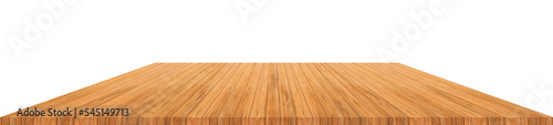 Wooden old table isolated on white background. For your product placement or montage with focus to the table top in the foreground. Empty wooden brown shelf. shelves