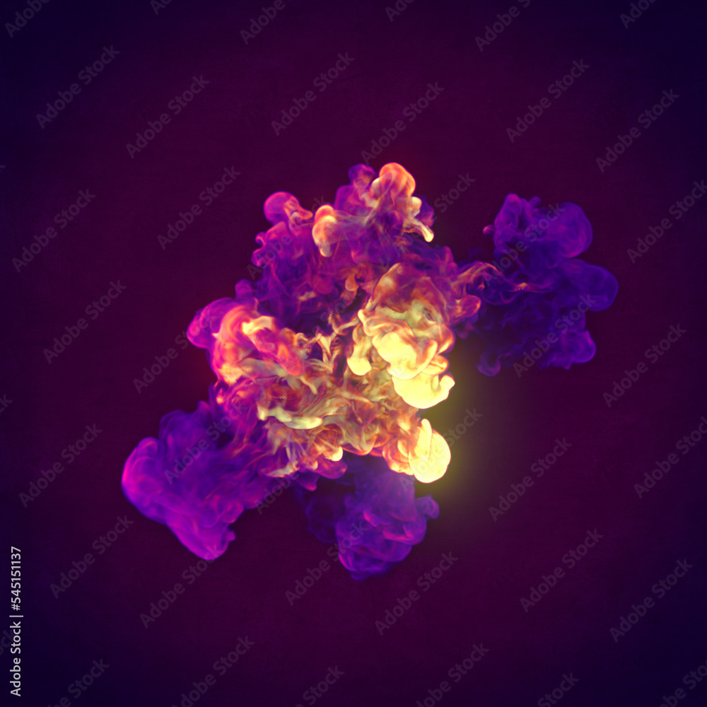 Close up chemical explosions with smoke trails on dark background. 3d rendering digital illustration Close up chemical explosions with smoke trails on dark background. 3d rendering digital illustration