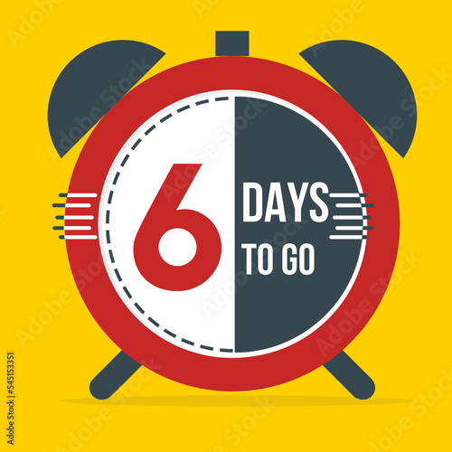 Number of days left sign with clock. Useful icon for upcoming events. Nine, eight, seven, six, five, four, three, two, one, zero days to go, with yellow and white background
