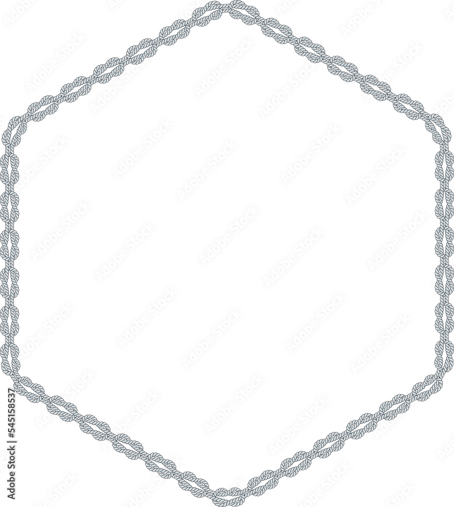 Hexagonal rope frame isolated on white background. Twisted cord. Hexagonal rope frame isolated on white background. Twisted cord.