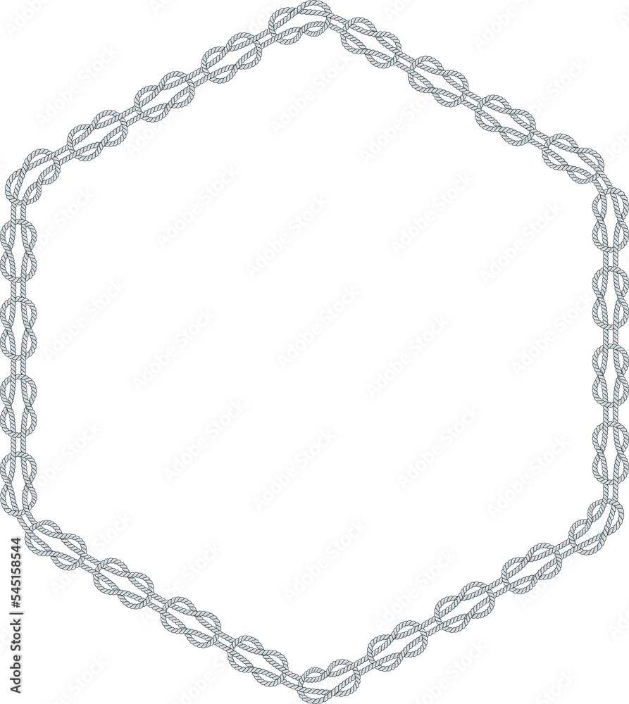Hexagonal rope frame isolated on white background. Twisted cord. Hexagonal rope frame isolated on white background. Twisted cord.