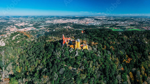 Fotografie Aerial panoramic view of Pena Palace, a romanticist castle in the Sintra, Portug