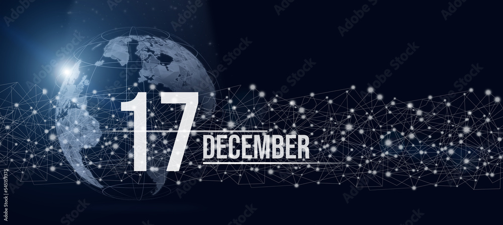 December 17th. Day 17 of month, Calendar date. Calendar day hologram of the planet earth in blue gradient style. Global futuristic communication network. Winter month, day of the year concept. December 17th. Day 17 of month, Calendar date. Calendar day hologram of the planet earth in blue gradient style. Global futuristic communication network. Winter month, day of the year concept.
