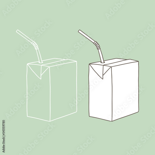 Juice packet with straw mockup. Linear, vector realistic. Outline stock illustration.