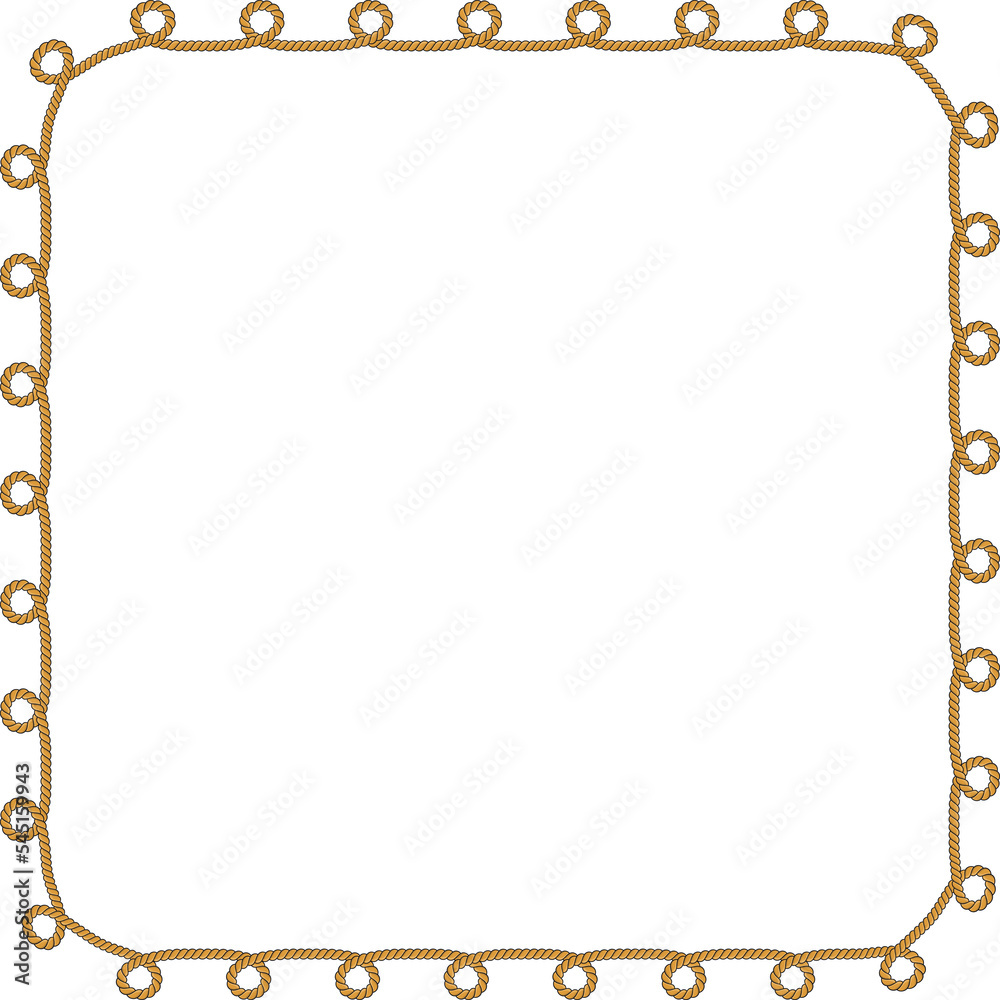 Square rope frame isolated on white background. Twisted cord. Square rope frame isolated on white background. Twisted cord.