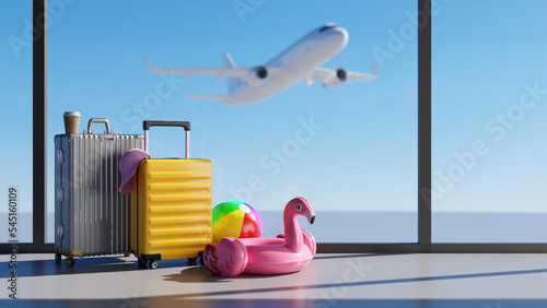 Colorful Suitcases at Airport and Travel Concept