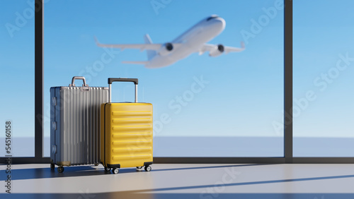Colorful Suitcases at Airport and Travel Concept