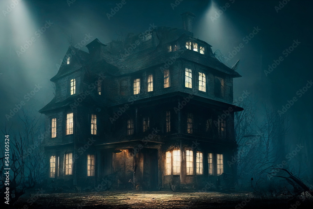 Illustrazione Stock Dramatic sky, old, abandoned house, Dark atmospheric  horror background, Haunted house. | Adobe Stock
