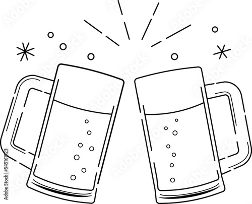 Vector illustration: Toasting/Cheering beer glasses patch with foam.	