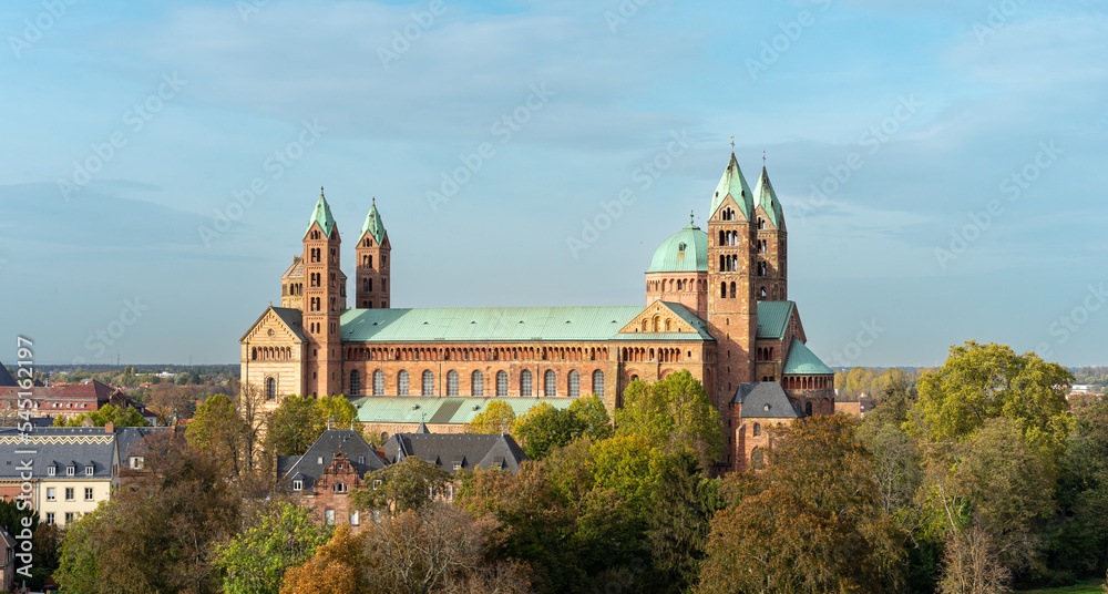 Fototapeta premium UNESCO World Heritage Speyer Cathedral aerial view.