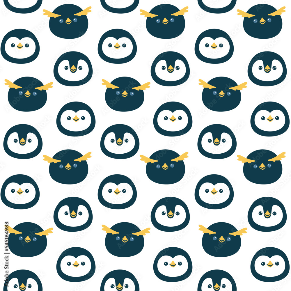 Obraz premium Vector seamless pattern with cute penguin faces