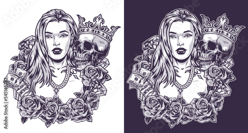Rich girl portrait element monochrome
