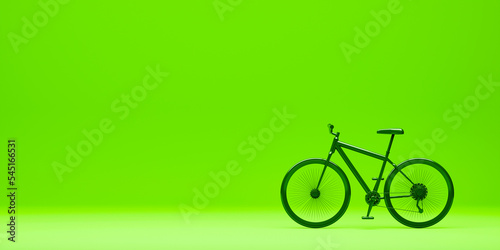 Eco bicycle on green background. Sustainable transport copy space banner. 3D rendering.
