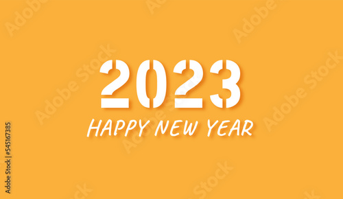 2023 HAPPY NEW YEAR white text on orange background. Design template Celebration typography. Poster, banner or greeting card for Merry Christmas and happy new year. Vector Illustration