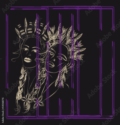 Native American woman. Shaman. Abstract composition. Wallpaper Design. Avant-garde art. Modern. Contemporary trendy vector illustration