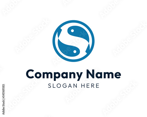 Japanese carp fish minimal geometric logo, vector brand identity template, carp koi yin yang, beauty strong logotype company