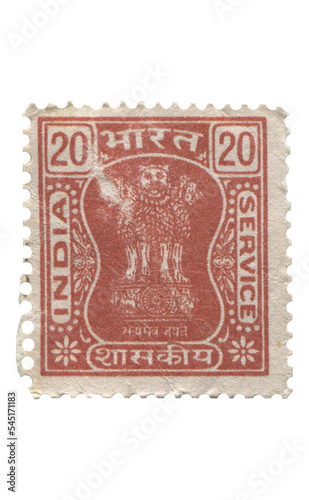 Vintage postage stamp on the white isolated background. 
