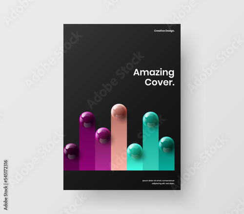 Abstract catalog cover A4 vector design concept. Colorful 3D balls flyer template.