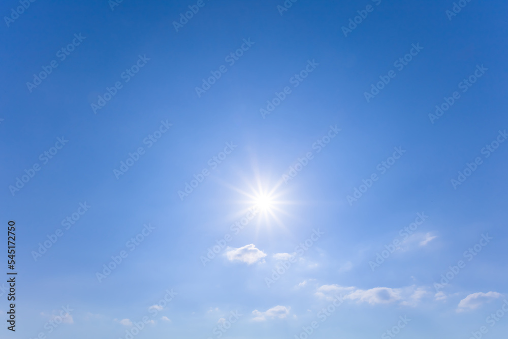 sparkle sun on blue cloudy sky, natural sunny day sky background