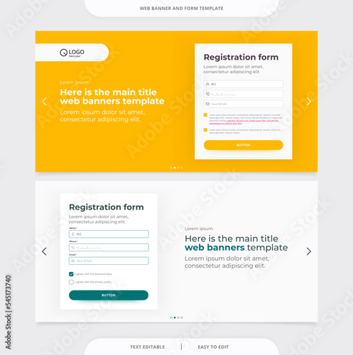 Web banner and registration form, contact form. Modern web design template.