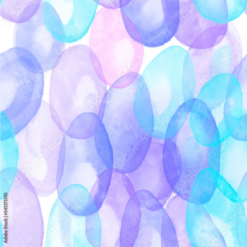 Manchas de acuarela. Fondo abstracto con manchas ovaladas de acuarela transparente superpuestas de colores azules, lilas y rosas para usar como Pattern o estampado textil o papel de regalo. photo