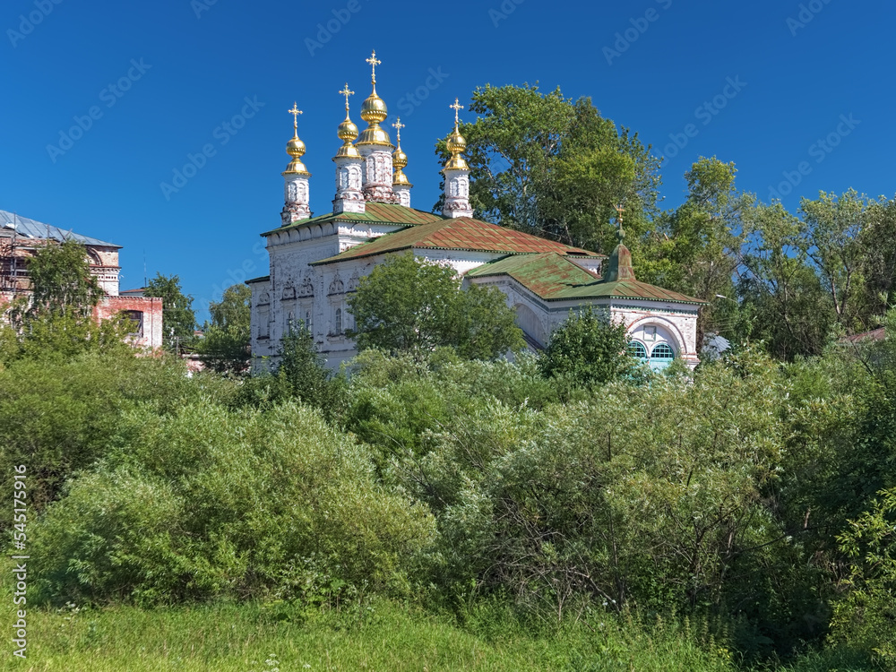 Church of the Holy Myrrhbearers in Veliky Ustyug, Vologda Oblast, Russia. The church was built in 1714-1722 and decorated in the Russian Baroque style.