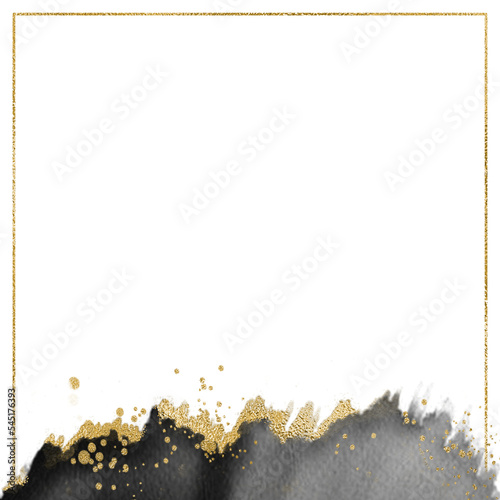 Abstract black and gold frame. Square brocade shape. Frame of a quote or invitation.