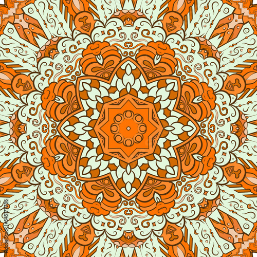 Seamless tile texture. Tracery mehndi design image. Ethnic doodle art. Curved doodling picture. Vector