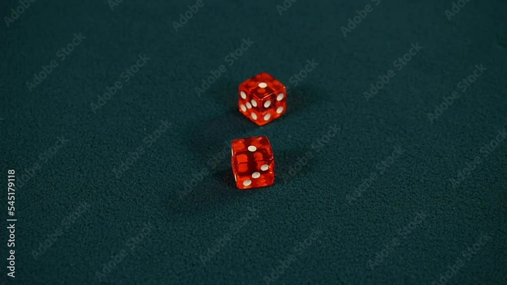 Rolling two red dice and getting same numbers one on both - Snake Eyes, Slow motion 