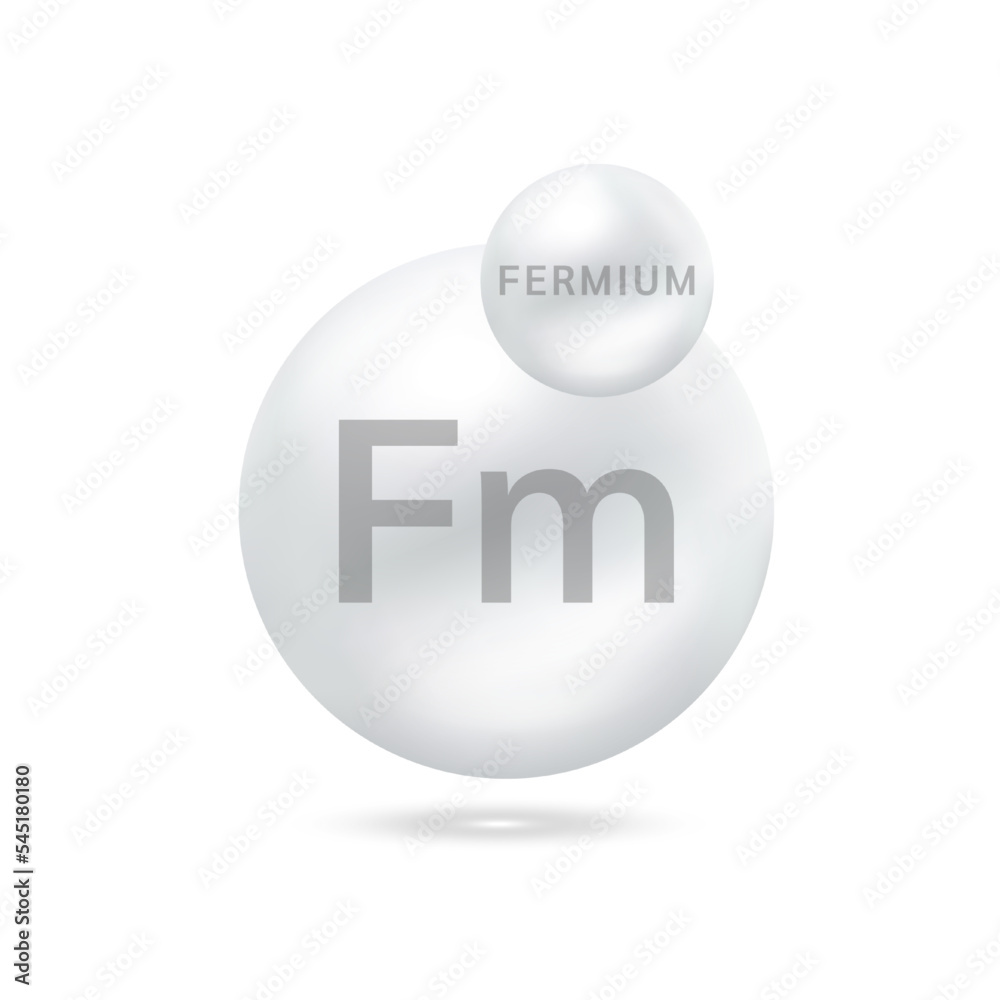 Fermium molecule models silver. Ecology and biochemistry concept. Isolated spheres on white background. 3D Vector Illustration. Fermium molecule models silver. Ecology and biochemistry concept. Isolated spheres on white background. 3D Vector Illustration.