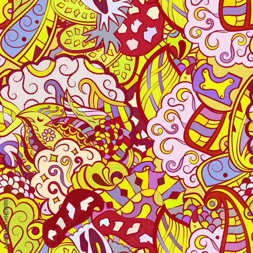 Tracery seamless pattern. Mehndi design. Ethnic doodle texture. Curved doodling background. Vector