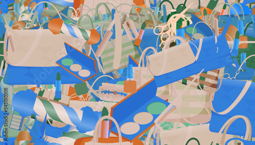 Background pattern abstract seamless design texture. Theme is about personal, shopping, girl, Tote, satchel, brush, pomatum, salon, cosmetology, store, beauty, scissors, shaving, everyday