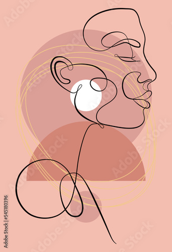 Abstract figures. Minimalistic vector posters: portrait of a woman, circles, squares, branches, abstraction. For postcards, posters, posters, brochures, cover design.