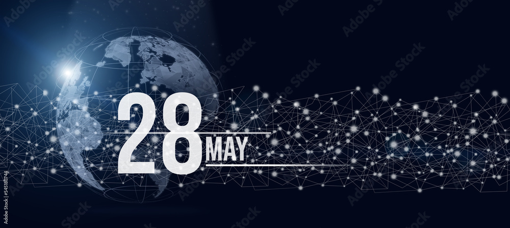 May 28th. Day 28 of month, Calendar date. Calendar day hologram of the planet earth in blue gradient style. Global futuristic communication network. Spring month, day of the year concept. May 28th. Day 28 of month, Calendar date. Calendar day hologram of the planet earth in blue gradient style. Global futuristic communication network. Spring month, day of the year concept.