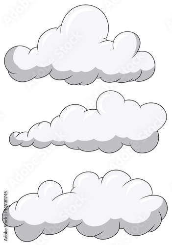 Collection of beautiful clouds in cartoon style, large clouds in the sky
