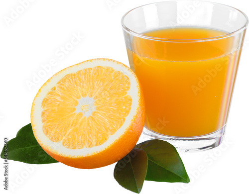 Fresh orange and glass of juice