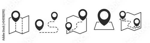 Location pin map line icon set. Compass, map, distance, direction minimal vector illustration.	