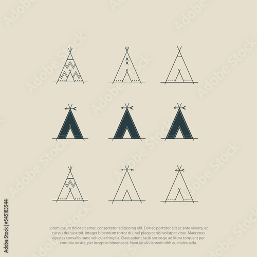 Wigwam Teepee  tribes  tribal house   the Native American traditional tent  aboriginal  set of line art symbols for logo design and lettering in boho and hipster style  logo design vector