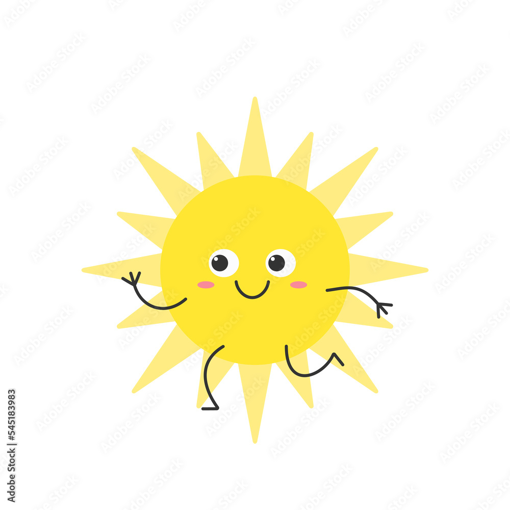 Sun cute character cartoon run smile face symbol summer warm heat weather sunlight cheerful kawaii joy happy emotions icon vector illustration. Sun cute character cartoon run smile face symbol summer warm heat weather sunlight cheerful kawaii joy happy emotions icon vector illustration.