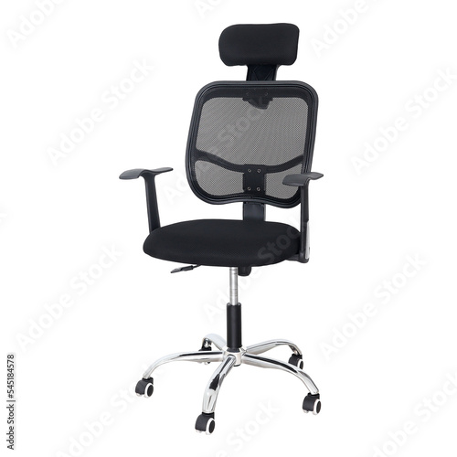 Canvastavla Side view of black office chair with transparent background
