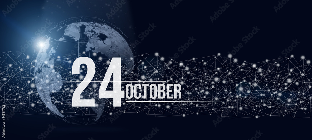 October 24th. Day 24 of month, Calendar date. Calendar day hologram of the planet earth in blue gradient style. Global futuristic communication network. Autumn month, day of the year concept.