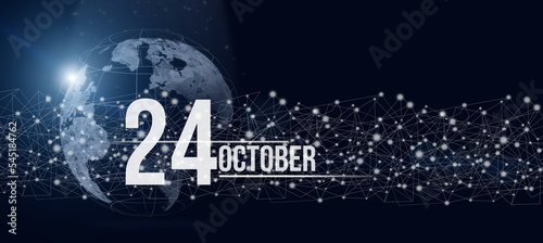 Fototapeta Naklejka Na Ścianę i Meble -  October 24th. Day 24 of month, Calendar date. Calendar day hologram of the planet earth in blue gradient style. Global futuristic communication network. Autumn month, day of the year concept.
