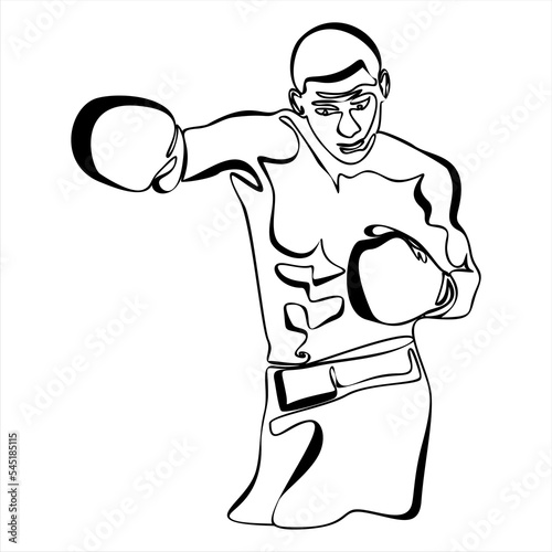 One continuous line Silhouette of a muscular boxer. photo