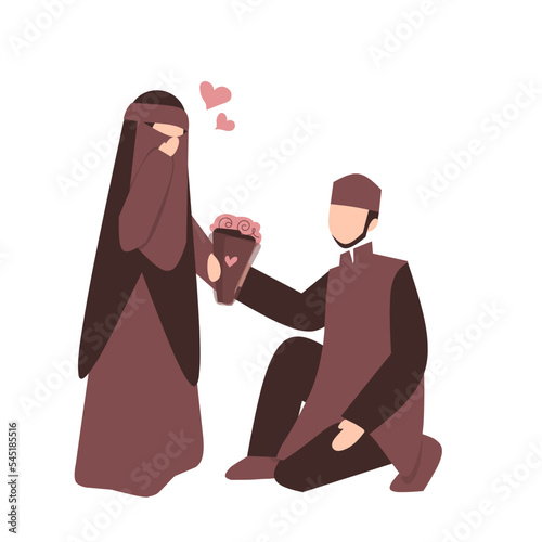 Romantic Muslim Couple. Muslim man proposed muslim woman. 