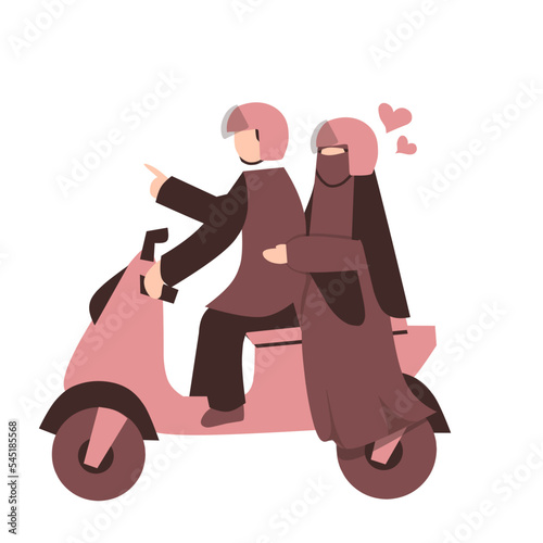 Romantic Muslim Couple riding scooter