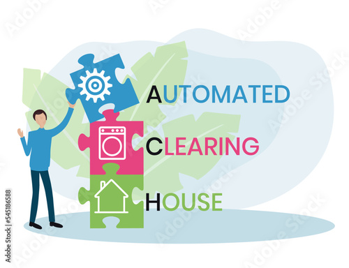 ACH - Automated Clearing House acronym, business concept background. Vector illustration for website banner, marketing materials, business presentation, online advertising.